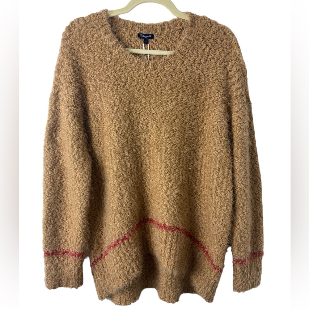 SPLENDID Camel Light Brown Fuzzy Boulce Knit Pulled Sweater